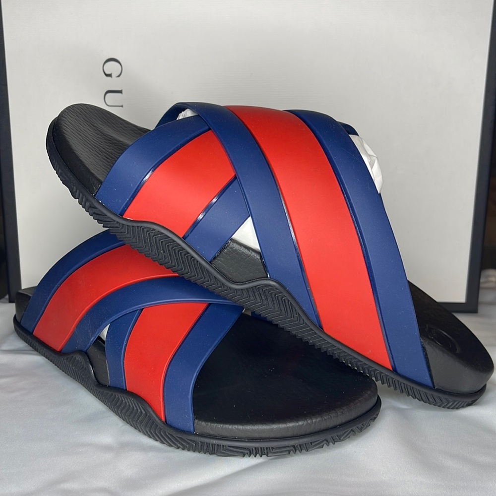Brand New Size 8 Gucci Men's Rubber Slide Sandal With Web